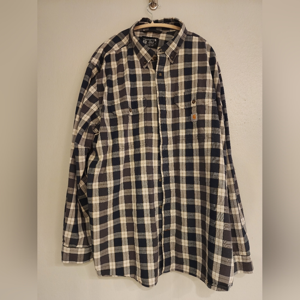 Carhartt Blue and White Plaid Button Down Shirt